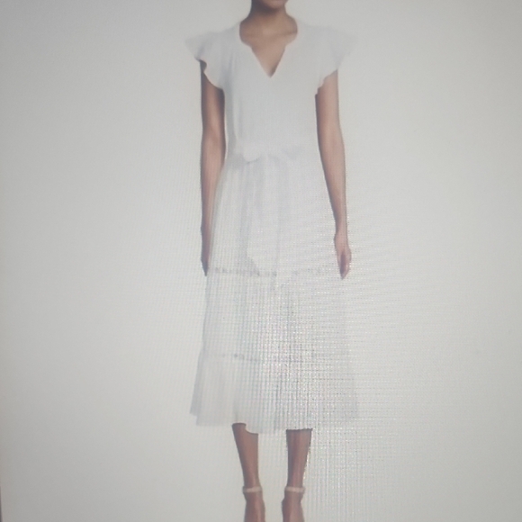 MAGASCHONI 100%ORGANIC COTTON TIERED WHITE MIDI DRESS SIZE L - Picture 1 of 5